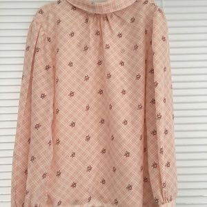 Vintage Russ High Neck Pink Floral Button Back Blouse Size 10 USA made